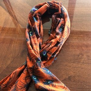 Tarnish Peacock Patterned Orange Scarf